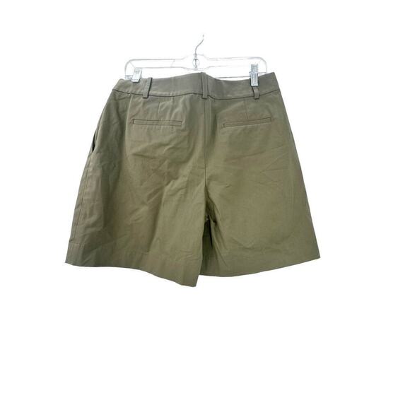 Theory High-Rise Pleated Shorts in Stretch Cotton Twill Olive Size 10 NWOT - Picture 5 of 12